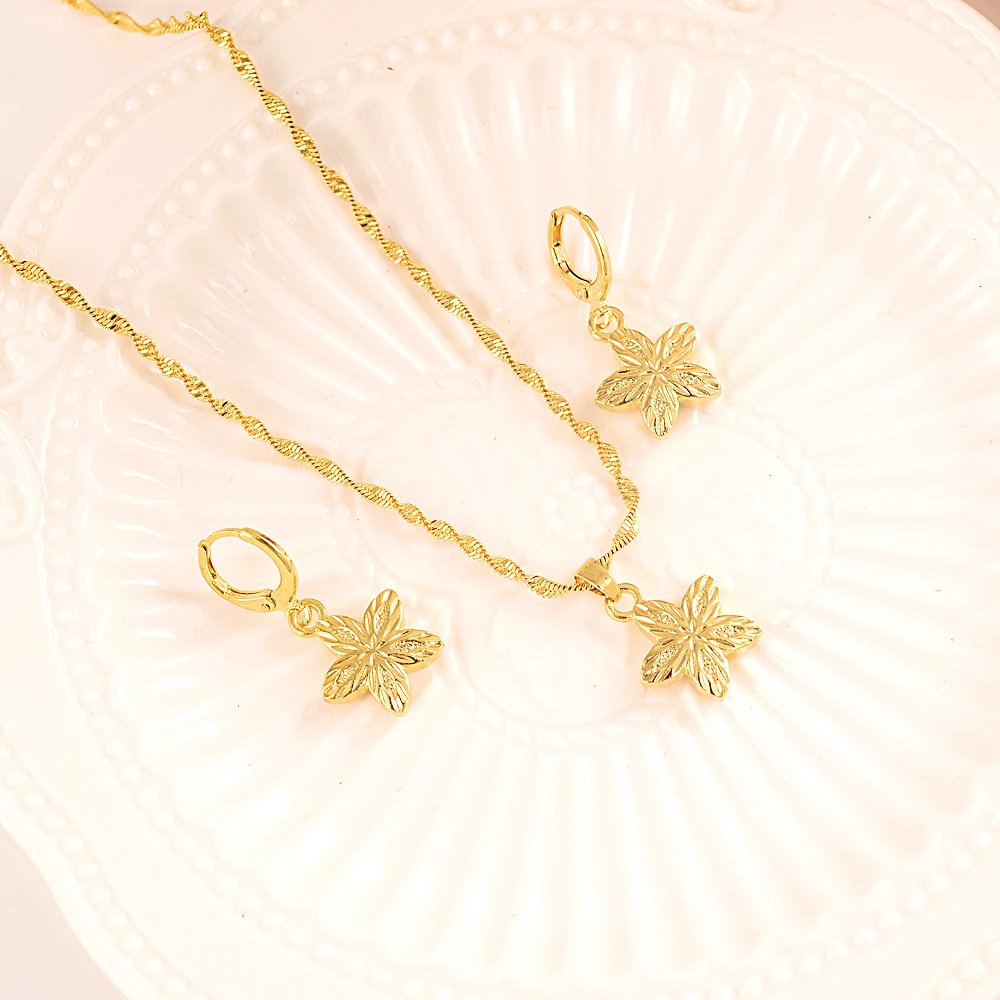 Fashion Gold Color Jewelry for Women Necklace Earrings Set Party Accessories Dubai India Africa Gift