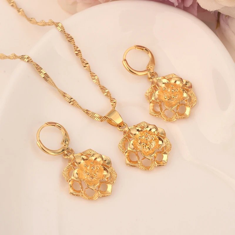 Fashion Gold Color Jewelry for Women Necklace Earrings Set Party Accessories Dubai India Africa Gift