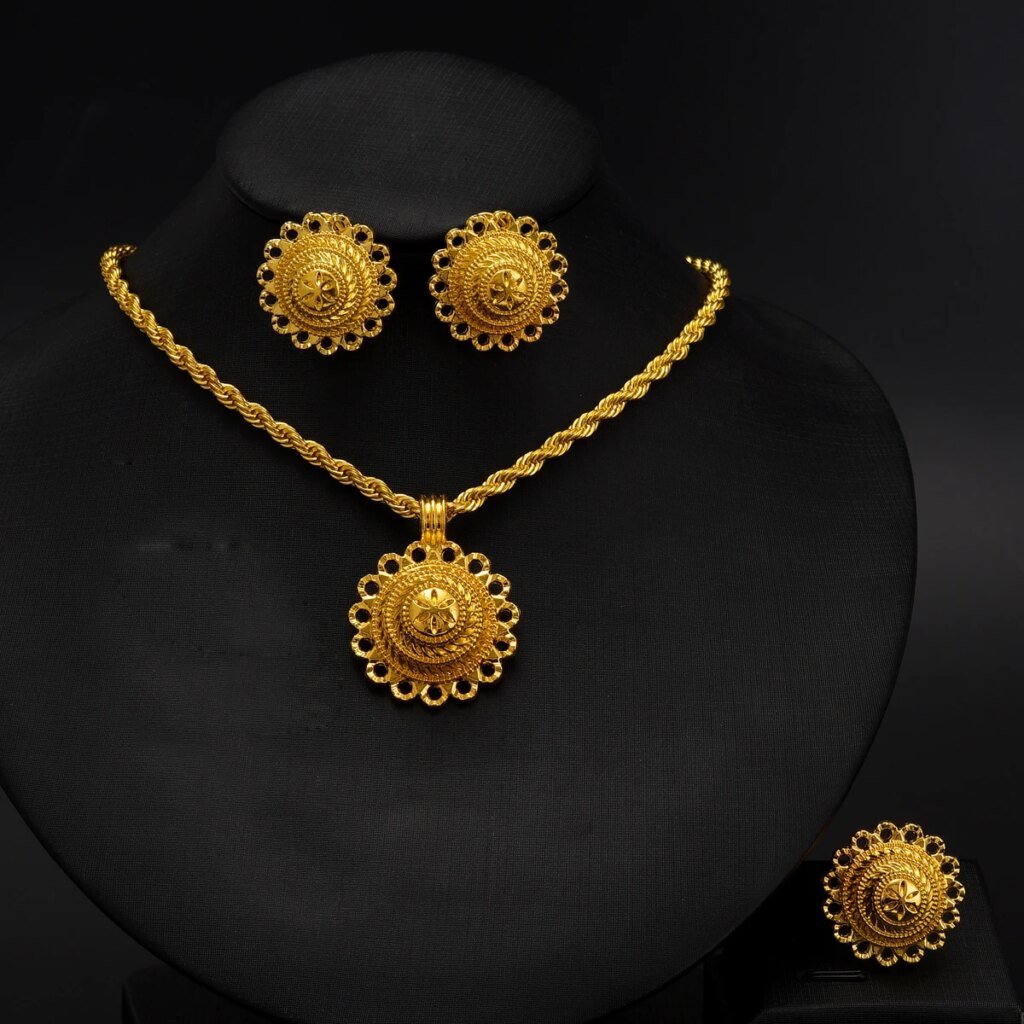Ethnic Jewelry Set Necklace Pendant Earrings Ring Bridal Wedding Party Accessory Festival Gifts