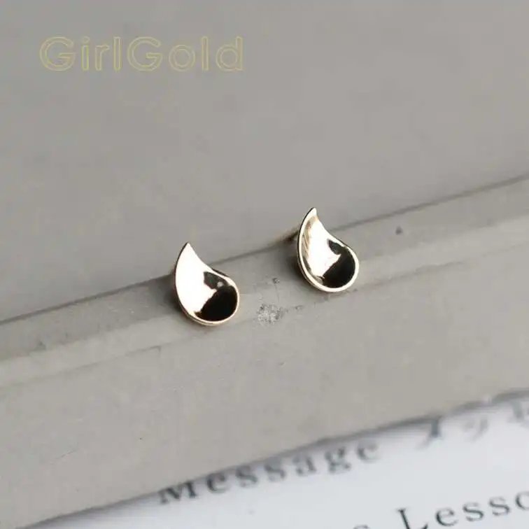 9K solid Gold Water Drop Drop Earrings, Twirl Stud Earring, Dainty, Minimal Bride, Wedding Gift, Bridesmaid, ok427 - Image 3