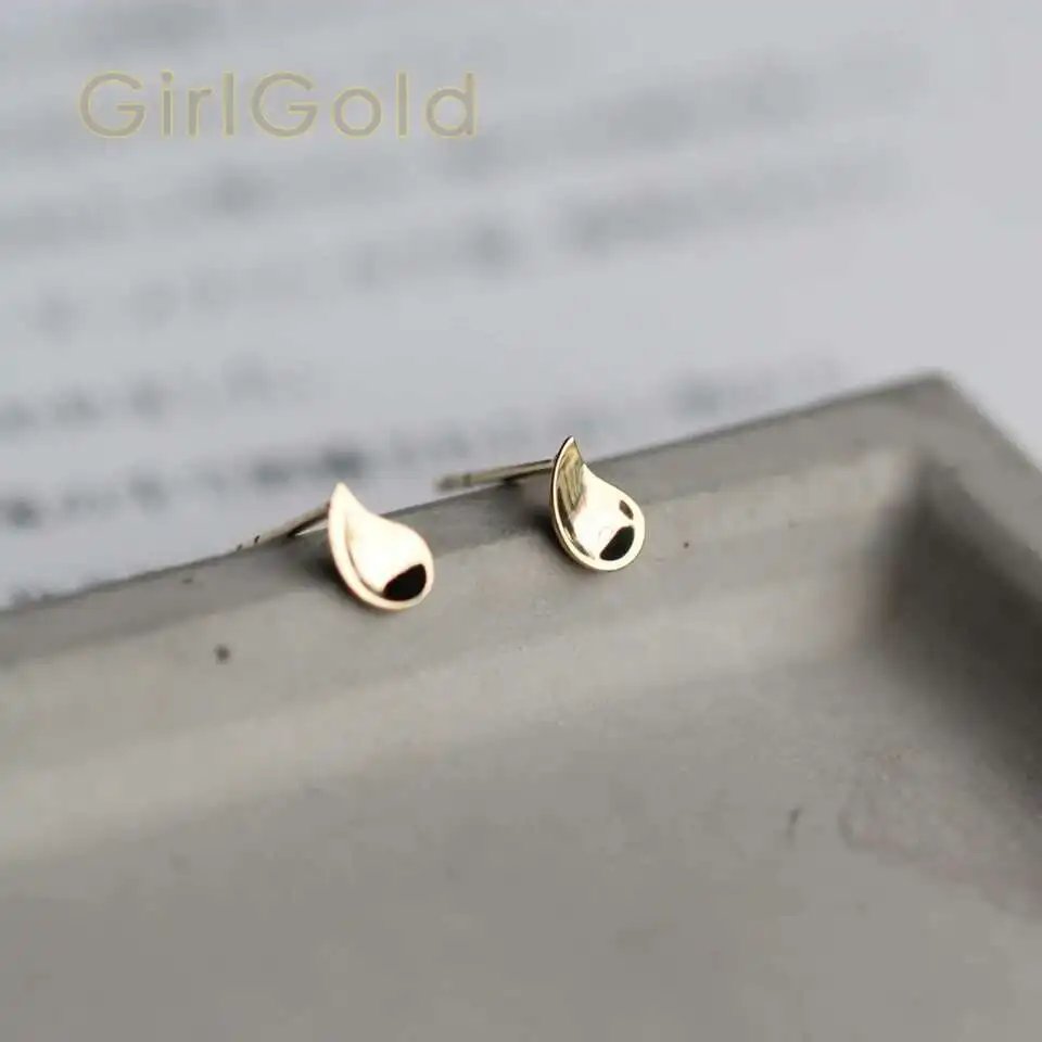 9K solid Gold Water Drop Drop Earrings, Twirl Stud Earring, Dainty, Minimal Bride, Wedding Gift, Bridesmaid, ok427 - Image 5