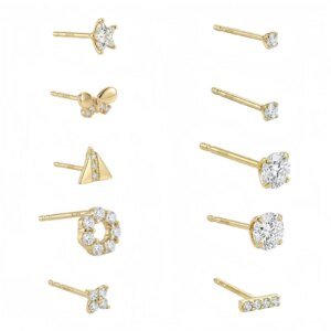 Real 9K 14K Solid Gold Stud Earrings Minimalist Geometric Butterfly Zircon Piercing Earring Women Fine Jewelry