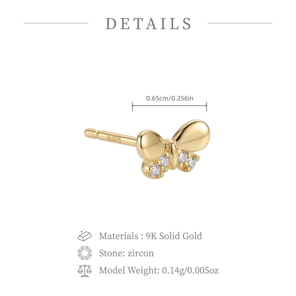 GOLDtutu Real 9K 14K Solid Gold Stud Earrings Minimalist Geometric Butterfly Star Zircon Piercing Earring Women Fine Jewelry GOLDtutu Real 9K 14K Solid Gold Stud Earrings Minimalist Geometric Butterfly Star Zircon Piercing Earring Women Fine Jewelry