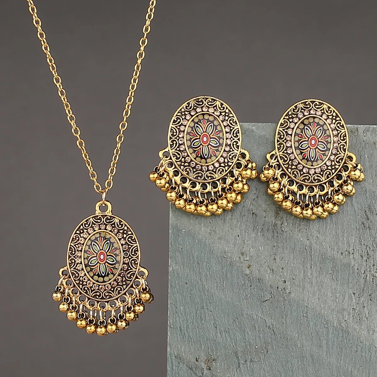 Indian Jewelry Gold Color Earring/Necklace Set Bijoux Women's Flower CZ Wedding Jewelry Hangers Bohemia Jhumka Earrings Indian Jewelry Gold Color Earring/Necklace Set Bijoux Women's Flower CZ Wedding Jewelry Hangers Bohemia Jhumka Earrings