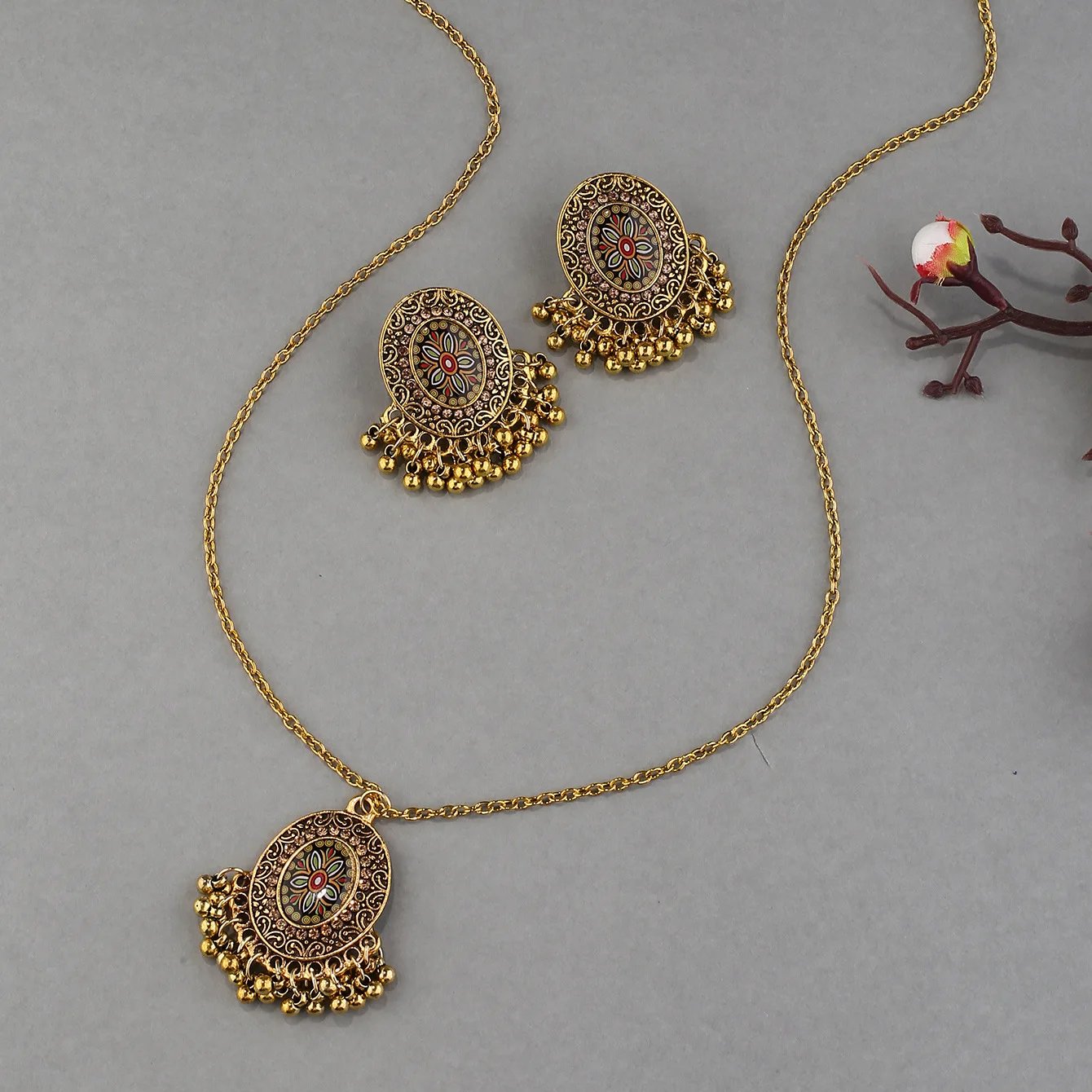 Indian Jewelry Gold Color Earring/Necklace Set Bijoux Women's Flower CZ Wedding Jewelry Hangers Bohemia Jhumka Earrings Indian Jewelry Gold Color Earring/Necklace Set Bijoux Women's Flower CZ Wedding Jewelry Hangers Bohemia Jhumka Earrings