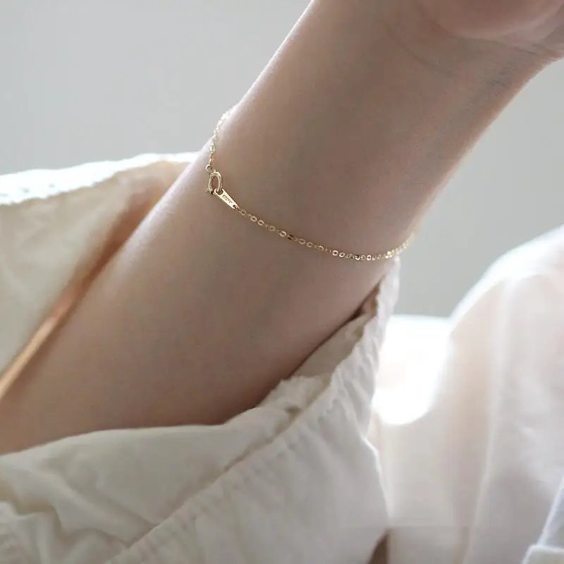 GOLDtutu Pure 14K Gold Bracelet for Female, Bare Chain, Simple Plain Chain, Fine and Light Gold, ok1018 - Image 2