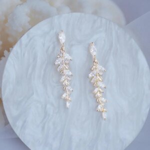 18k Real Gold plated Leaves Earrings for Women Exquisite Tiny Zirconia Stud Earring Elegant Korean Crystal Wedding Ring Pendant