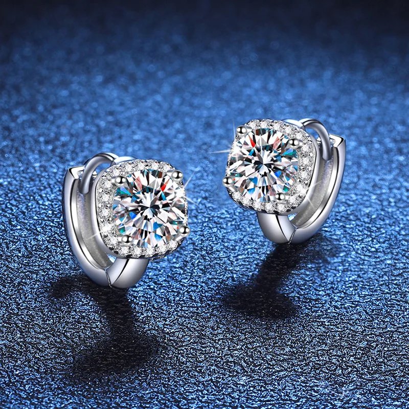 Pure 925 Silver Simple Style Round GRA Moissanite Earrings Stud for Women White Gold Sparkling Party Earrings Jewelry Pure 925 Silver Simple Style Round GRA Moissanite Earrings Stud for Women White Gold Sparkling Party Earrings Jewelry