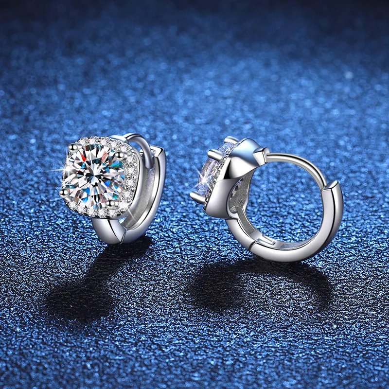 Pure 925 Silver Simple Style Round GRA Moissanite Earrings Stud for Women White Gold Sparkling Party Earrings Jewelry Pure 925 Silver Simple Style Round GRA Moissanite Earrings Stud for Women White Gold Sparkling Party Earrings Jewelry