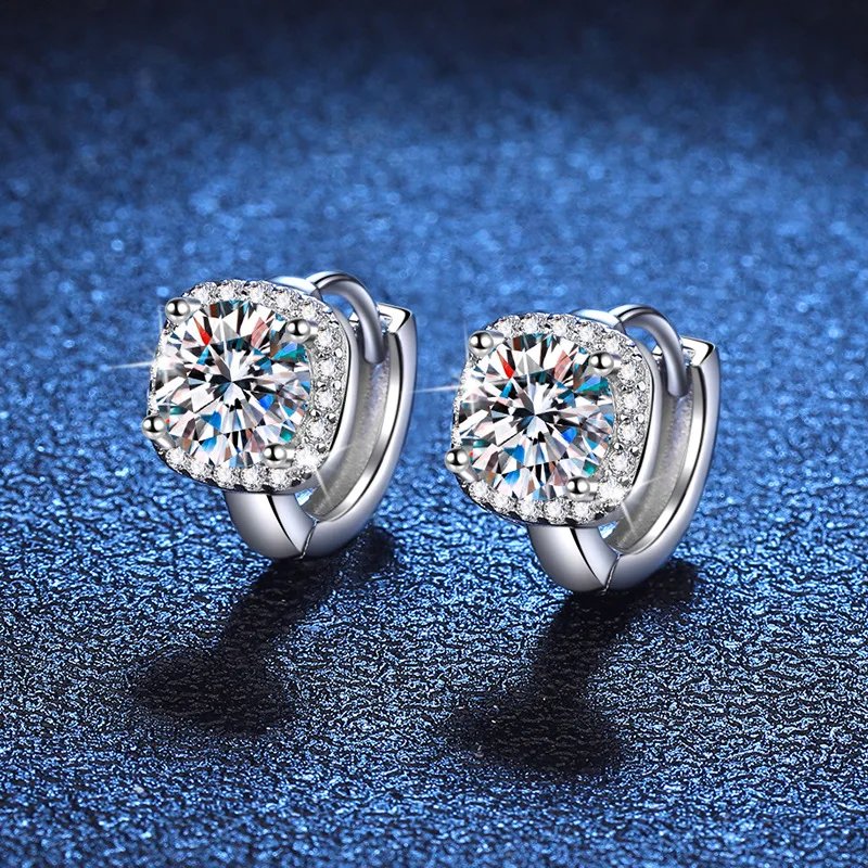 Pure 925 Silver Simple Style Round GRA Moissanite Earrings Stud for Women White Gold Sparkling Party Earrings Jewelry Pure 925 Silver Simple Style Round GRA Moissanite Earrings Stud for Women White Gold Sparkling Party Earrings Jewelry