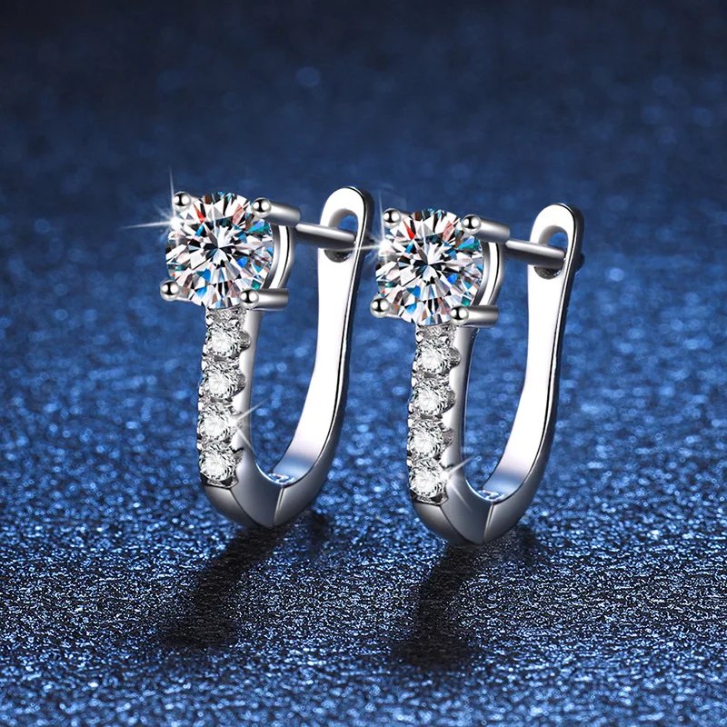 Pure 925 Silver Simple Style Round GRA Moissanite Earrings Stud for Women White Gold Sparkling Party Earrings Jewelry Pure 925 Silver Simple Style Round GRA Moissanite Earrings Stud for Women White Gold Sparkling Party Earrings Jewelry
