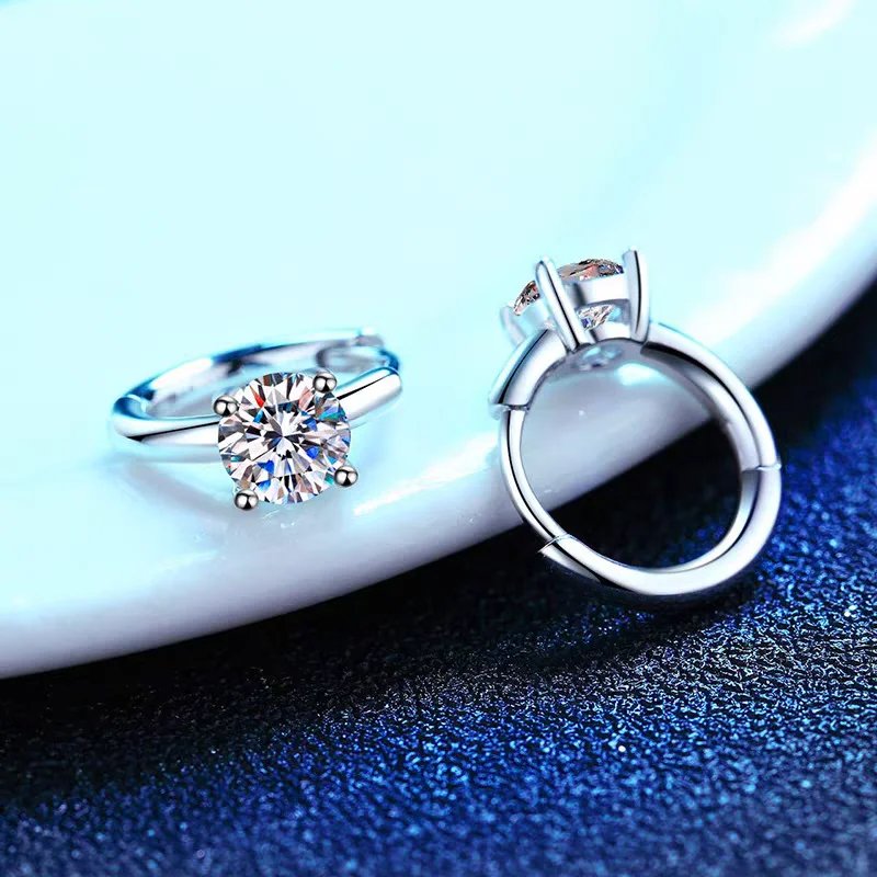 Pure 925 Silver Simple Style Round GRA Moissanite Earrings Stud for Women White Gold Sparkling Party Earrings Jewelry Pure 925 Silver Simple Style Round GRA Moissanite Earrings Stud for Women White Gold Sparkling Party Earrings Jewelry