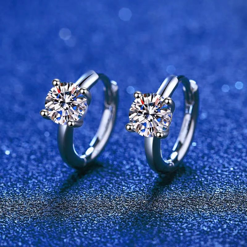 Pure 925 Silver Simple Style Round GRA Moissanite Earrings Stud for Women White Gold Sparkling Party Earrings Jewelry Pure 925 Silver Simple Style Round GRA Moissanite Earrings Stud for Women White Gold Sparkling Party Earrings Jewelry