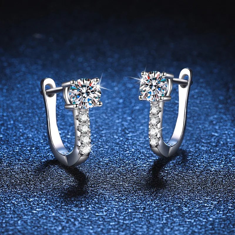 Pure 925 Silver Simple Style Round GRA Moissanite Earrings Stud for Women White Gold Sparkling Party Earrings Jewelry Pure 925 Silver Simple Style Round GRA Moissanite Earrings Stud for Women White Gold Sparkling Party Earrings Jewelry