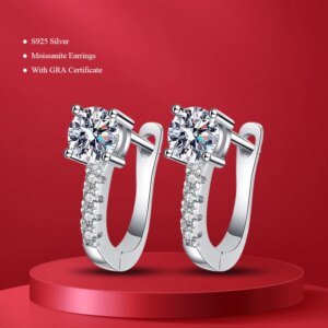 Pure 925 Silver Simple Style Round GRA Moissanite Earrings Stud for Women White Gold Sparkling Party Earrings Jewelry