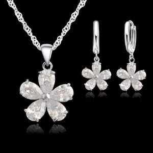 High Quality Solid 925 Sterling Silver Beautiful Flowers Drop Earrings Necklace Jewelry Sets For Women Female Wedding 18k italian real gold jewelry set for women joyería de plata auténtica 925 wedding rings earrings for women bracelet for women