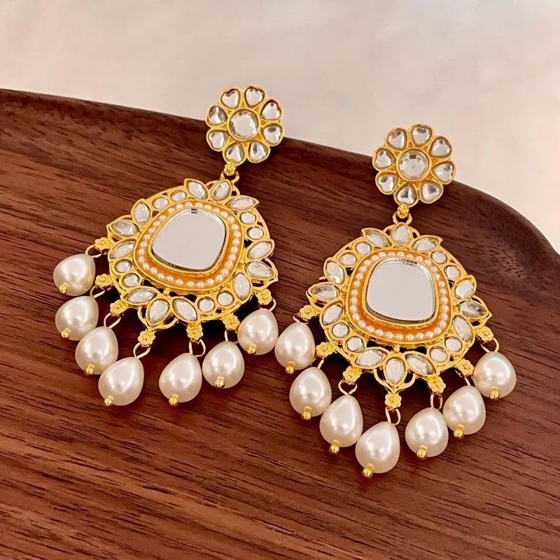 Vintage Waterdrop Pendant Multi-layer Pearl Necklace Bridal Choker Chain Earrings Set