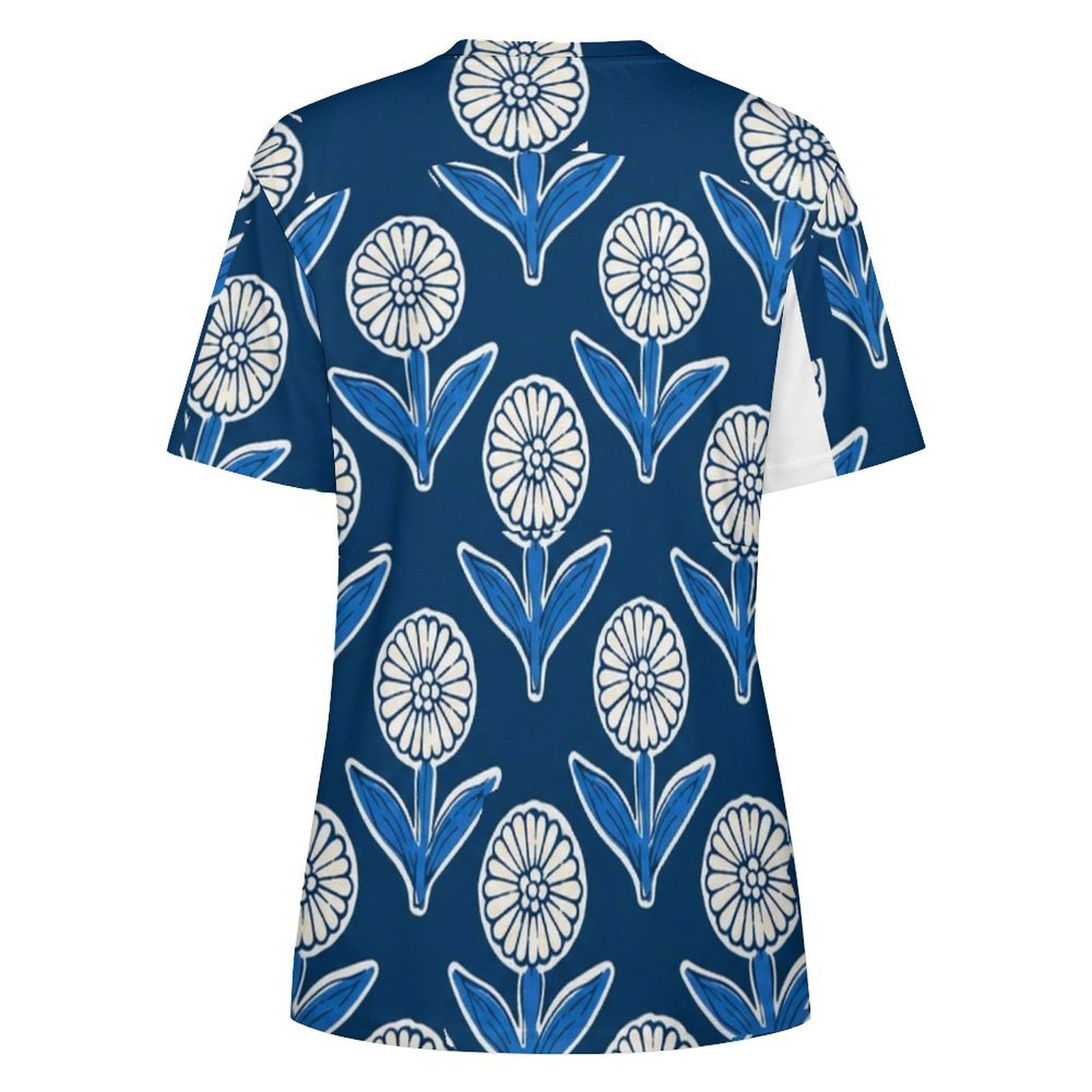 blue flowers and blue leaves All-Over Print Women's Cotton T-Shirt - Image 2