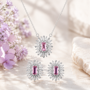 Zircon Sterling Silver Necklace and Earrings Set