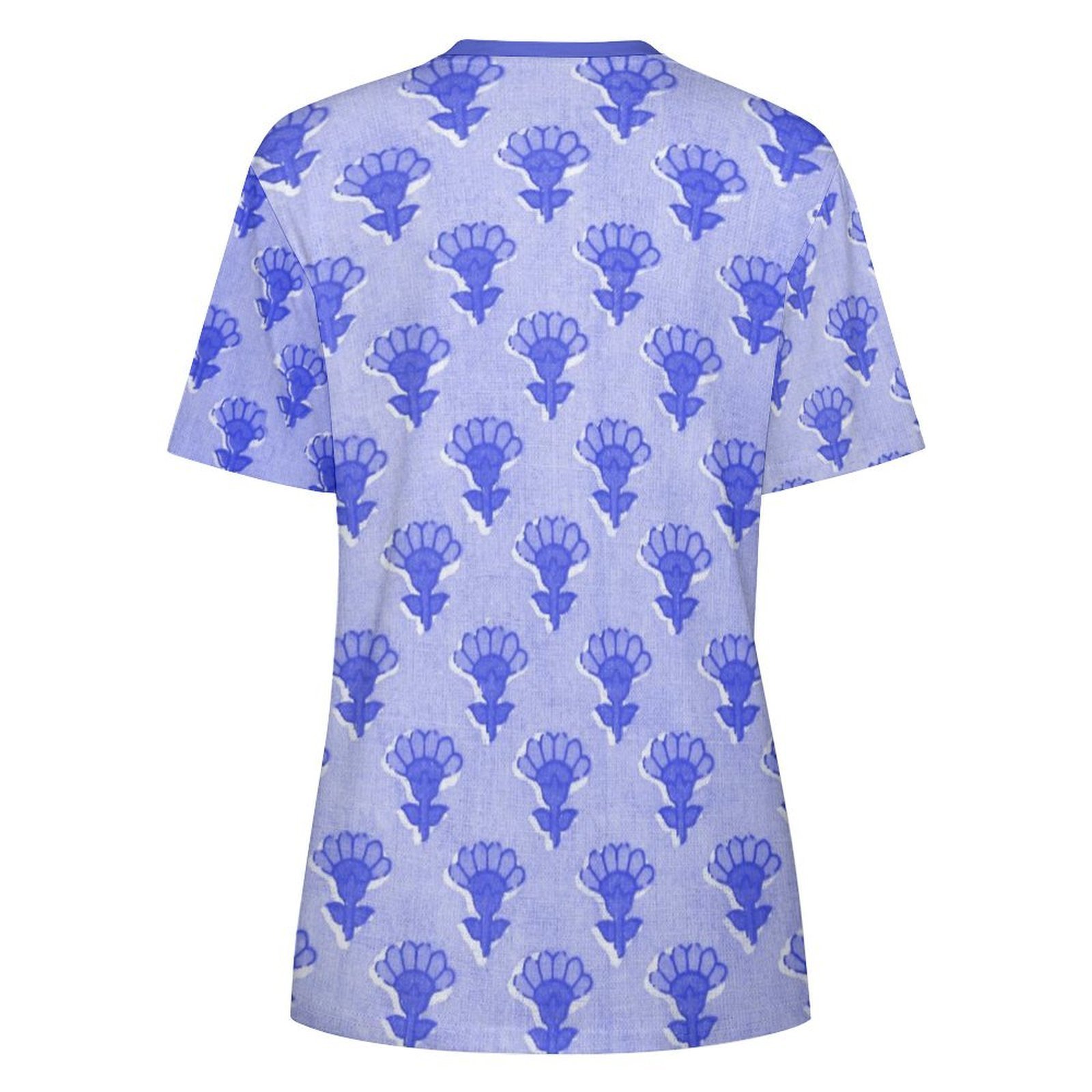 all blue flowers All-Over Print Women's Cotton T-Shirt - Image 2