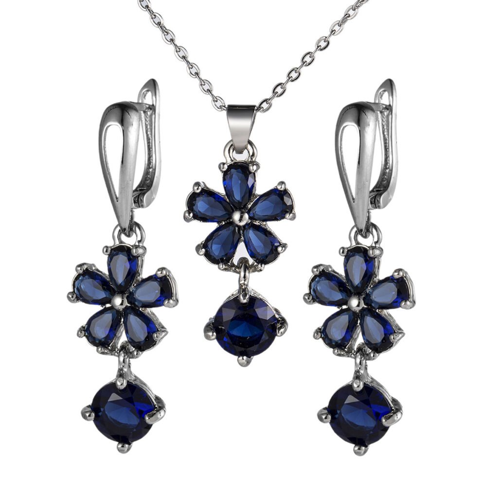 Ethnic Sapphire Blue Zircon Necklace Set