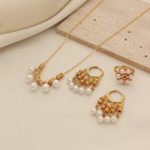 Alloy Pearl based necklace earrings and ring jewelry Set