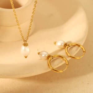 18k gold layered Alloy Pearl based necklace and  earring jewelry set