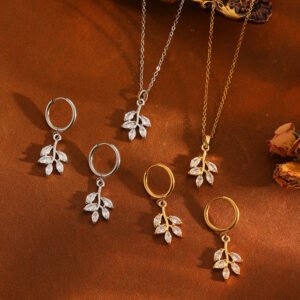Leaf Pendant Necklace and Earrings Set