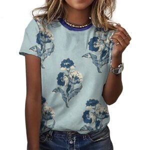 blue flowers in blue background All-Over Print Women's Cotton T-Shirt