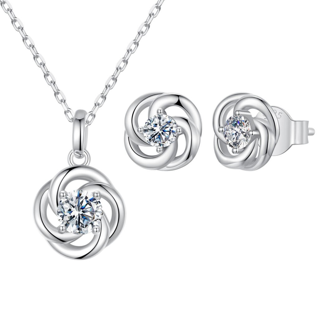 Four-Leaf Clover lab diamond Moissanite Earrings and Necklace Set