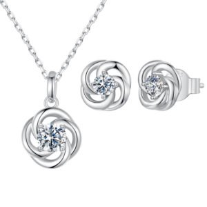 Four-Leaf Clover lab diamond Moissanite Earrings and Necklace Set