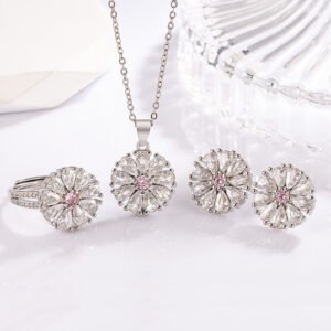 Zircon Sunflower necklace, earrings, and ring jewelry set