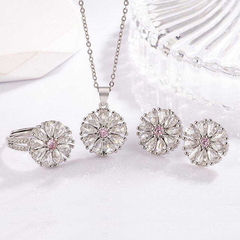 Zircon Sunflower necklace, earrings, and ring jewelry set