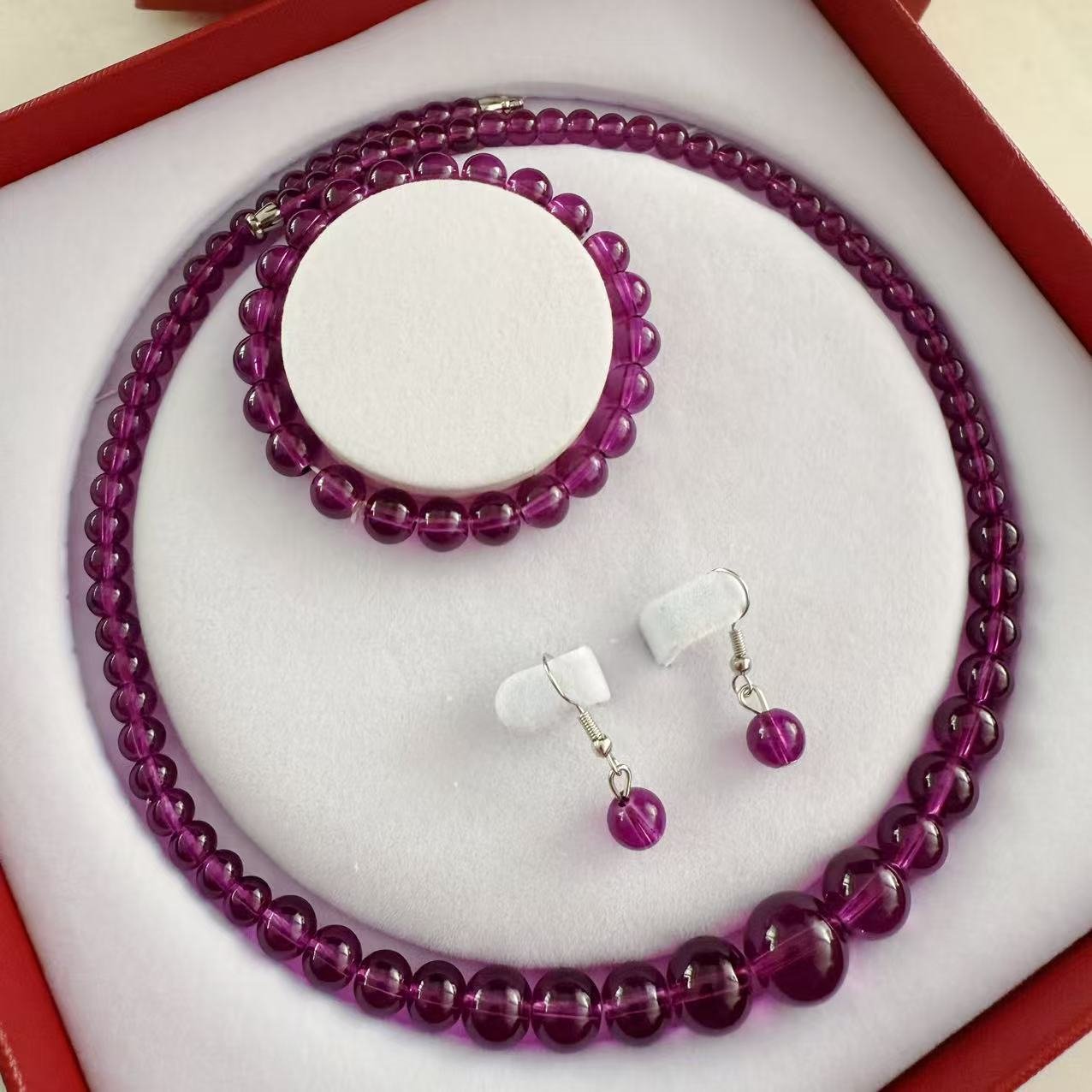 Ethnic Purple Necklace Bracelet Earrings - Image 2