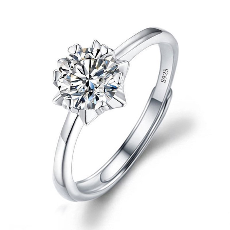 Geometric snowflake Moissanite Silver Plated necklace rings Earring Jewelry Set - Image 2