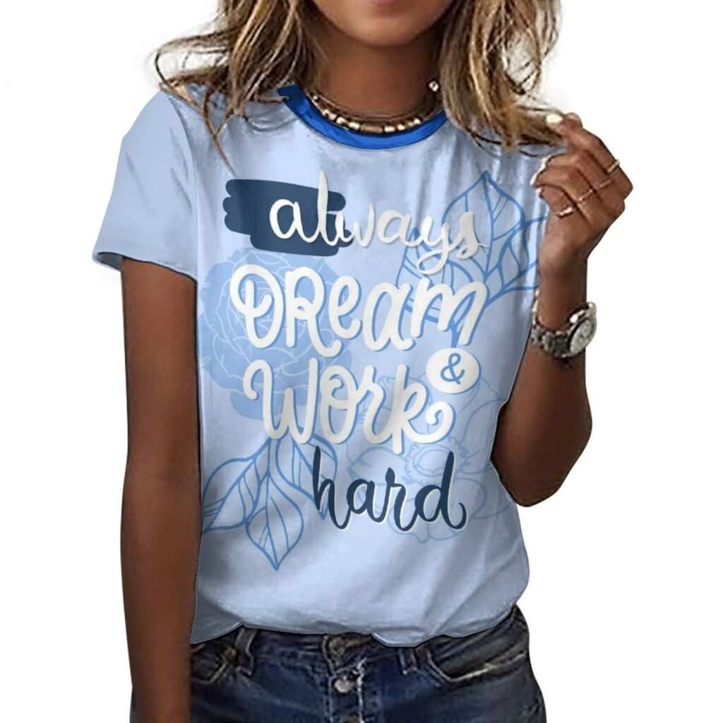 tshirt with quotations – always dream and work hard – in pure cotton