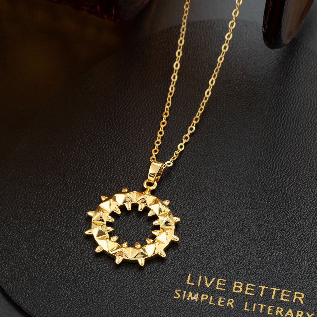 Geometric Golden alloy necklace earrings bracelet Jewelry Set - Image 2