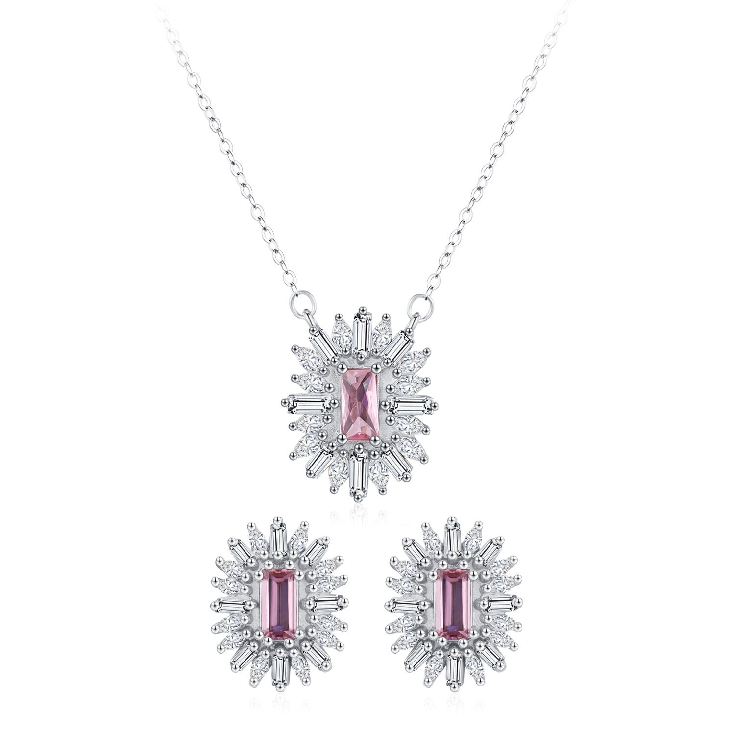 Zircon Sterling Silver Necklace and Earrings Set - Image 5