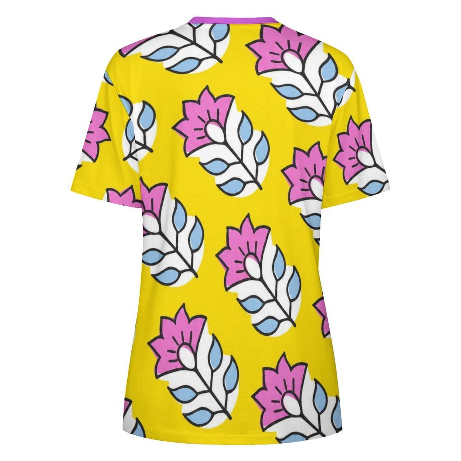 purple flowers blue leaves All-Over Print Women's Cotton T-Shirt - Image 2