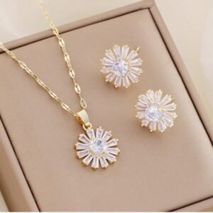 Floral Zirconia   Necklace and Earrings Set