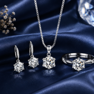 Sterling Silver lab diamond Moissanite Jewelry necklace ring earrings set