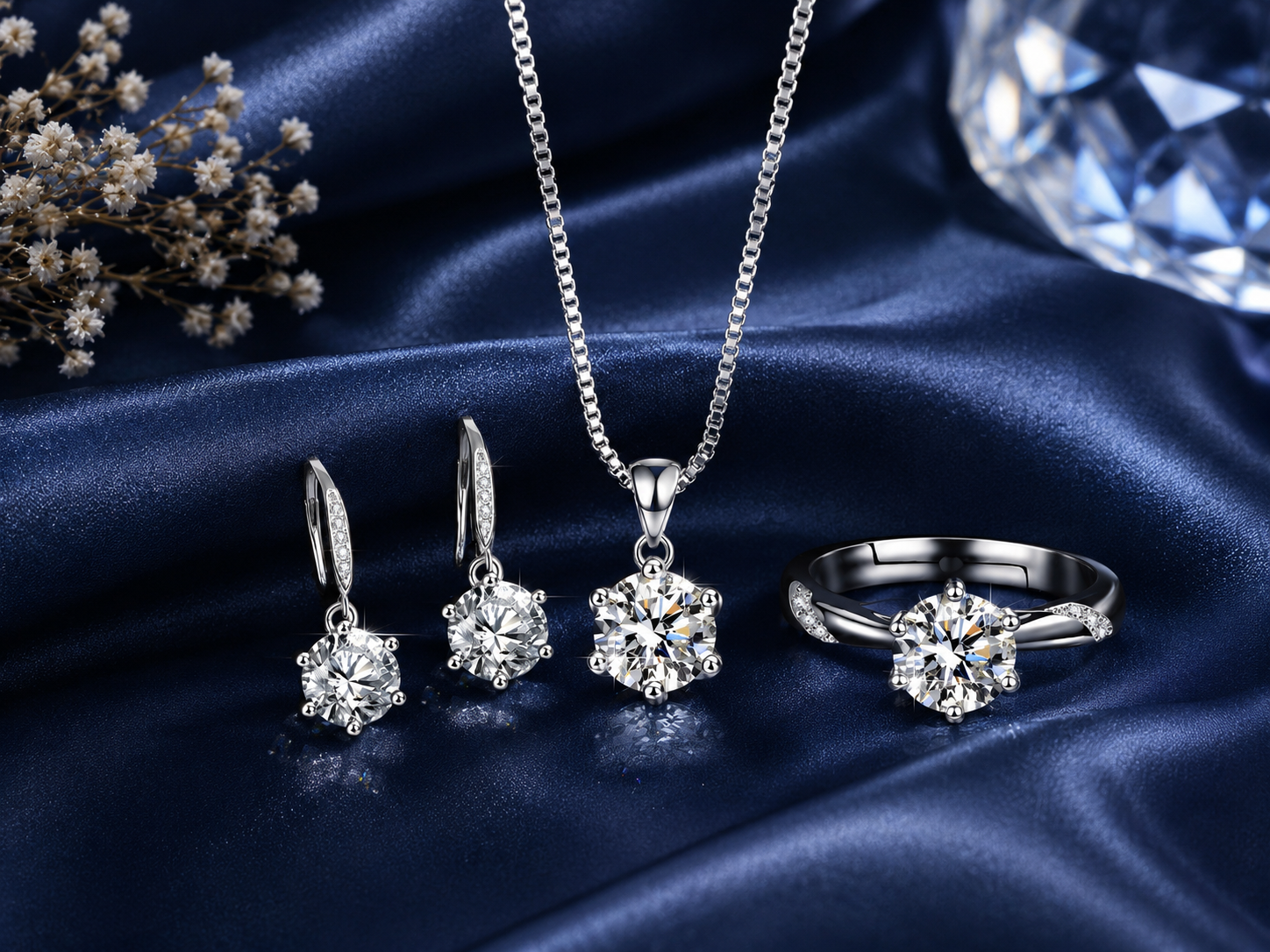 Sterling Silver lab diamond Moissanite Jewelry necklace ring earrings set
