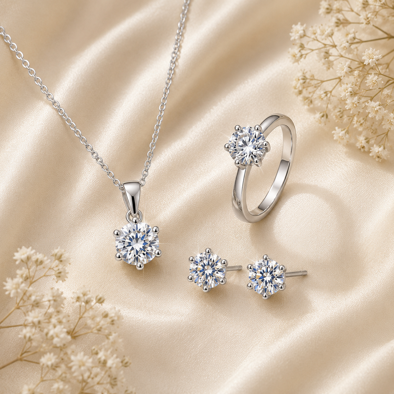 Lab created diamond Eight-Heart Eight-Arrow Necklace Earring Ring Set