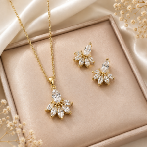 Flower Zircon Necklace Earrings Set
