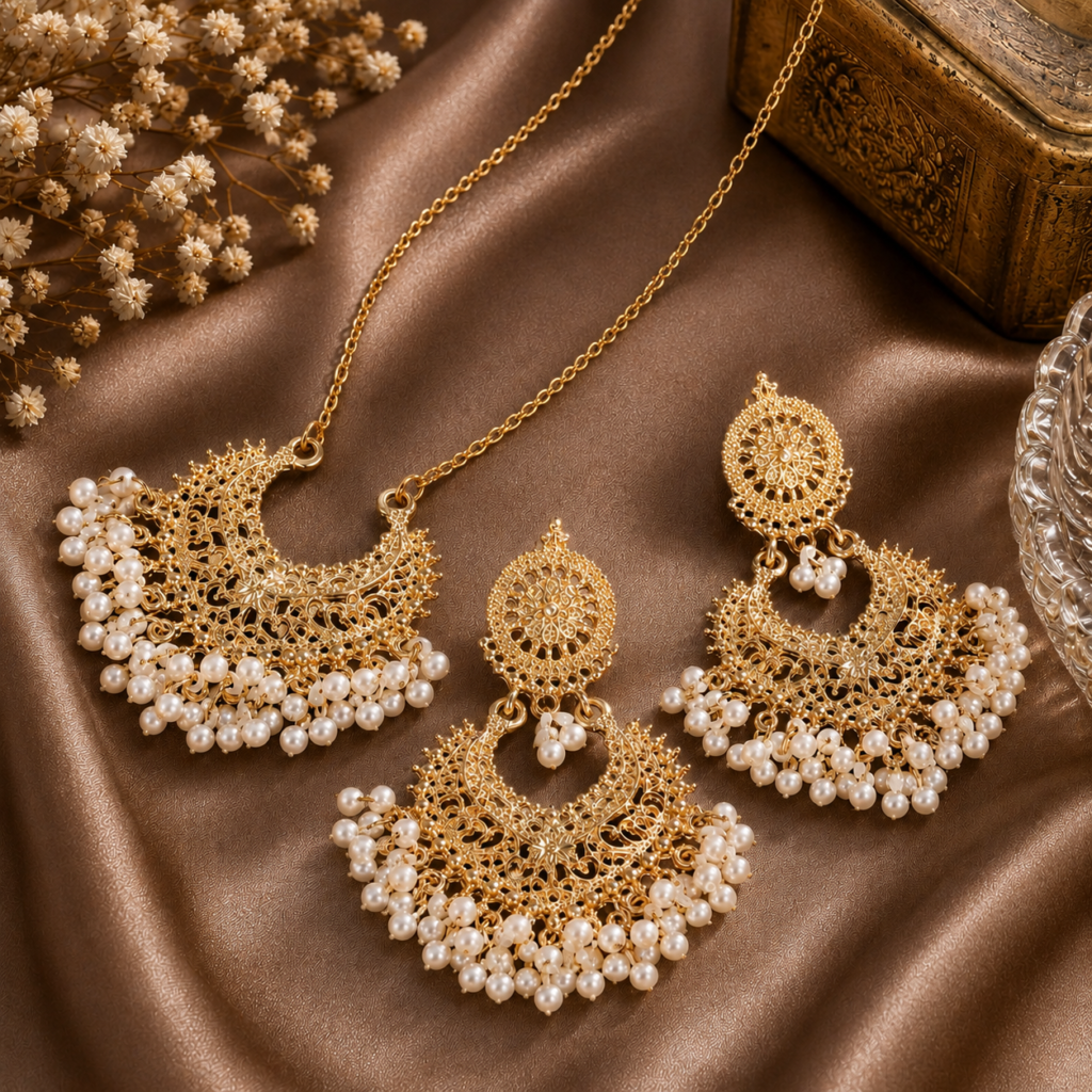 Earrings and Necklace Tasseled Ethnic Set