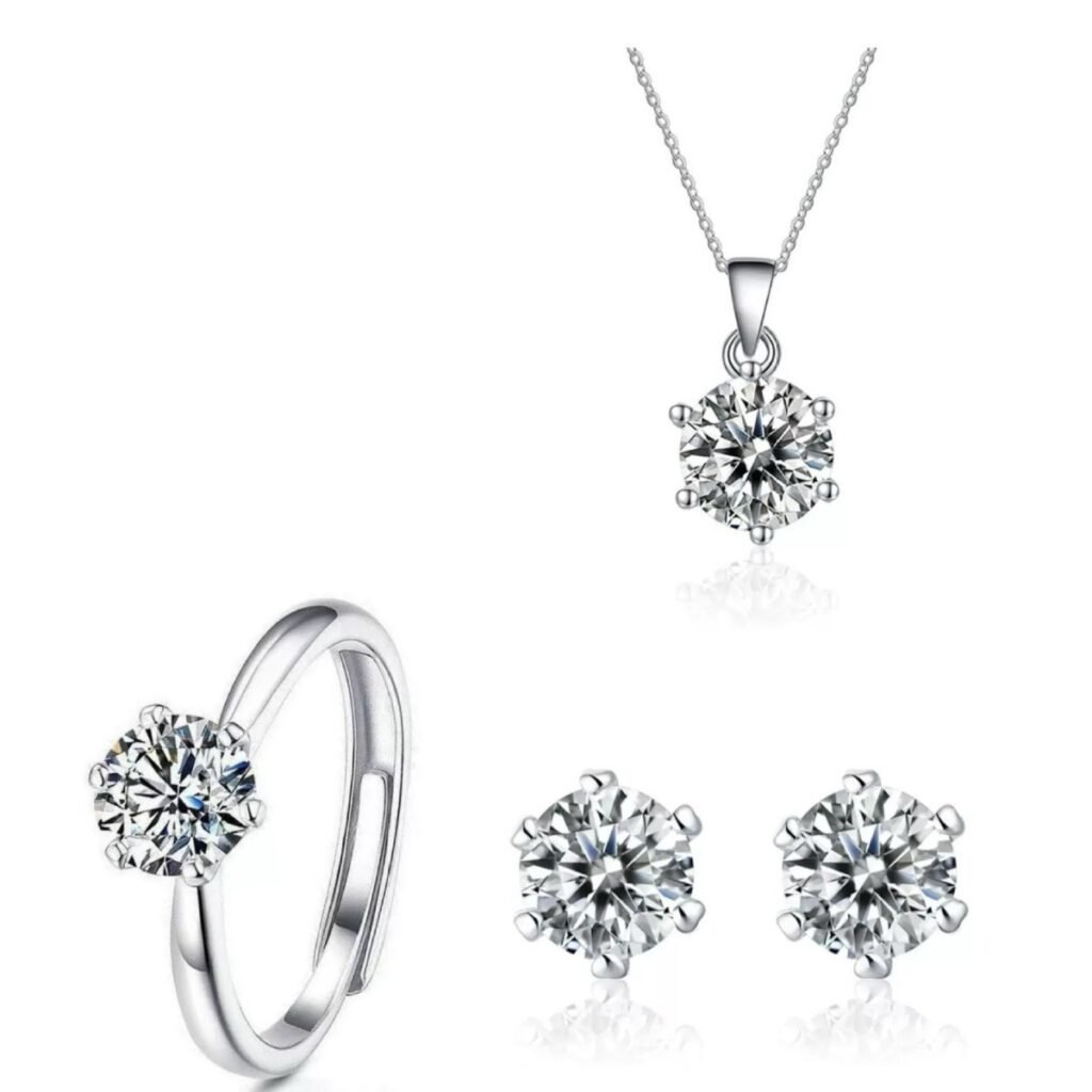 Exquisite jewelry set imitation moissanite stud earrings necklace ring zircon