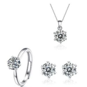 Three-piece jewelry set imitation moissanite classic six-pronged stud earrings necklace ring zircon batch spot trend
