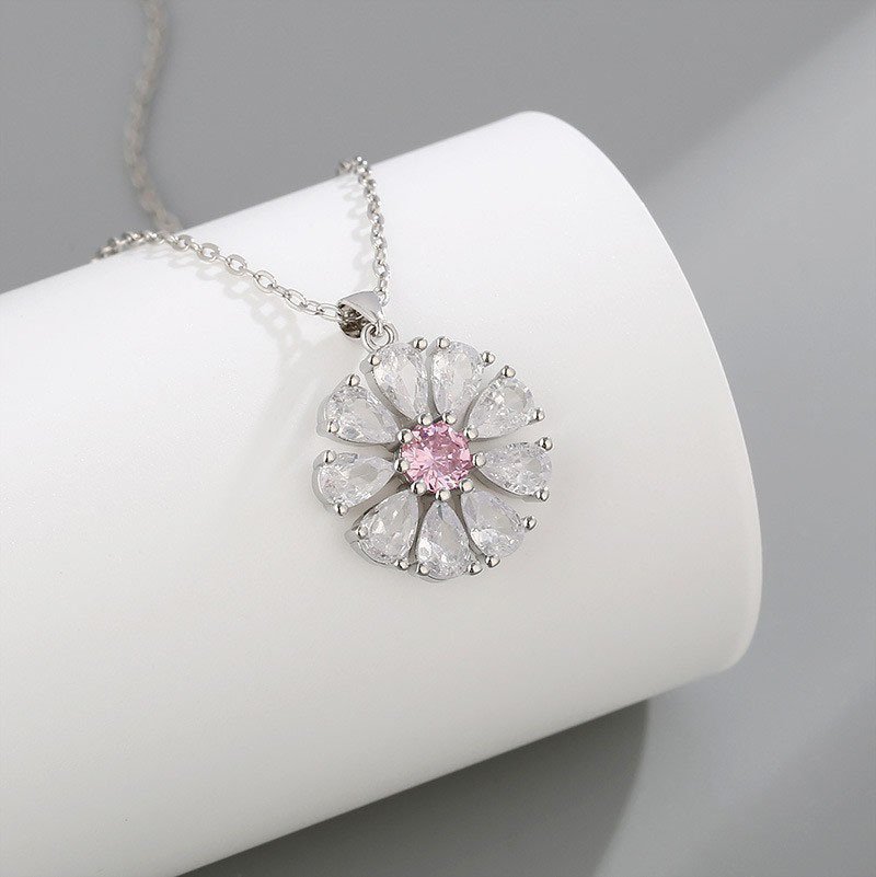 Zircon Sunflower necklace, earrings, and ring jewelry set - Image 2