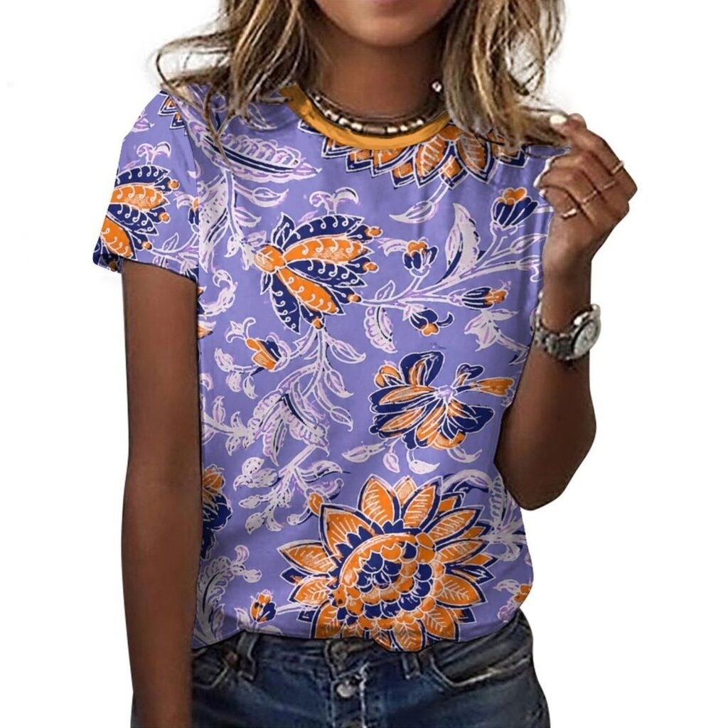 purple orange flowers All-Over Print Women's Cotton T-Shirt
