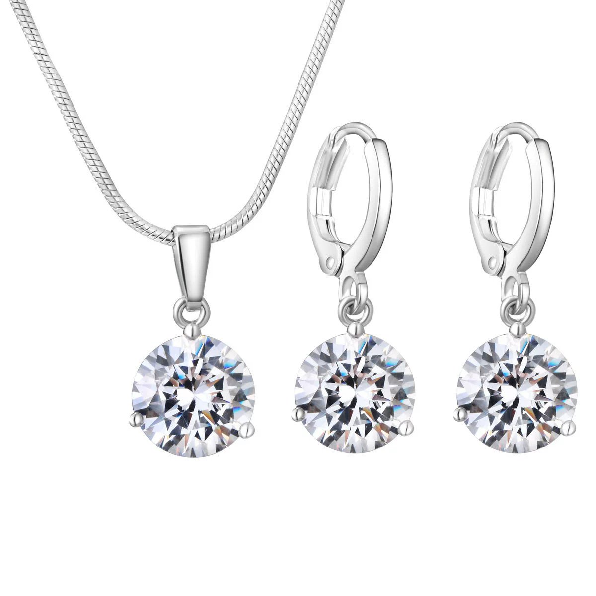 Geometric Zircon Necklace Earrings Set